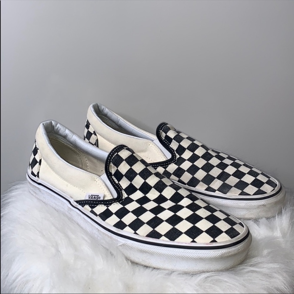 Vans Classic White & Black Checkered Slip on Shoes
